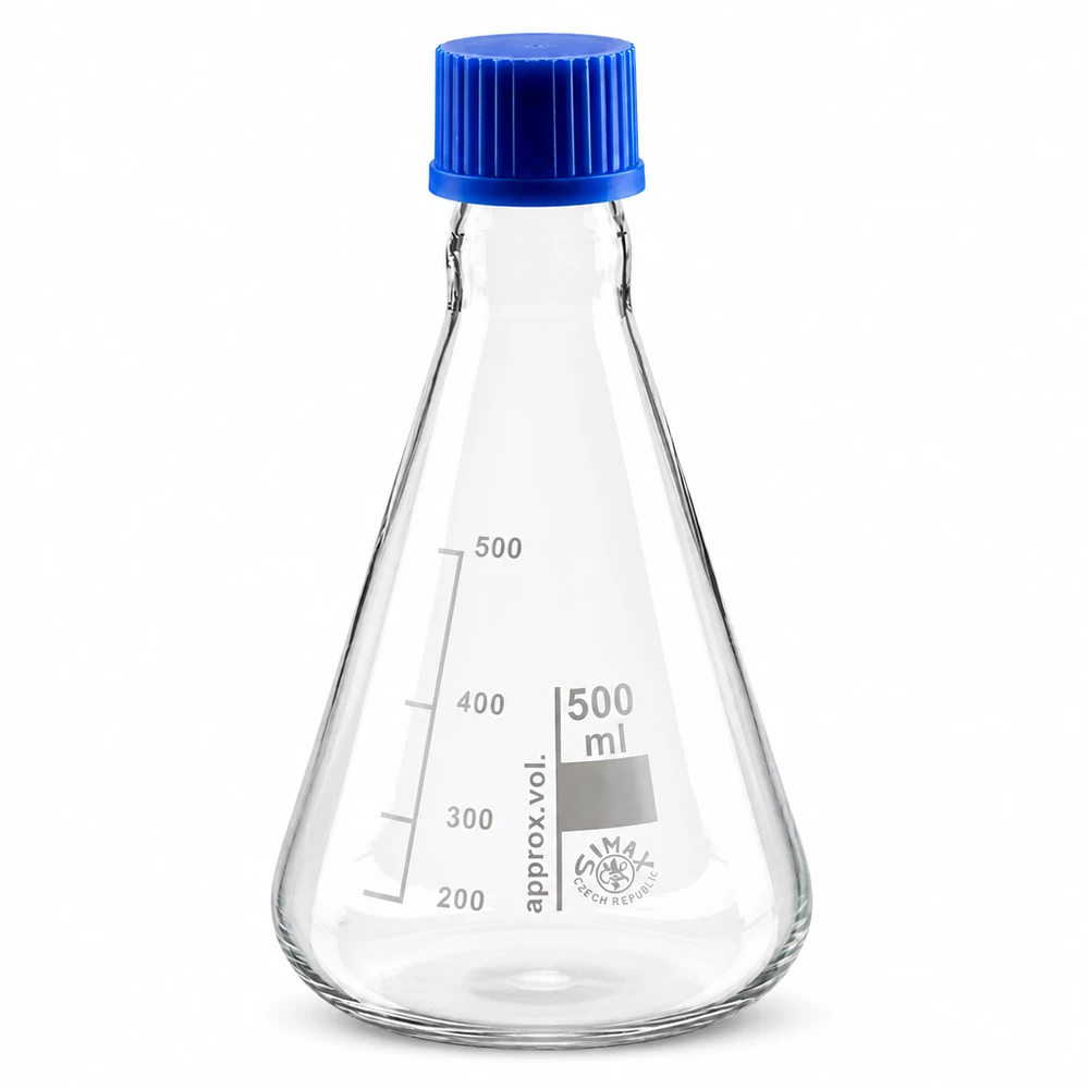 Beuta da 500ml con tappo a vite Beuta Schott Duran da 500 ml con materiale resistente alle sostanze chimiche e coperchio blu