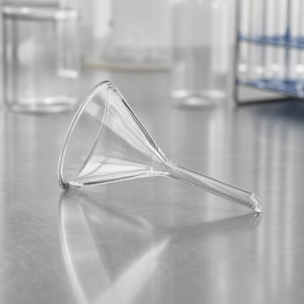 Imbuto da laboratorio trasparente in vetro soda-calce diametro 45 mm per applicazioni chimiche