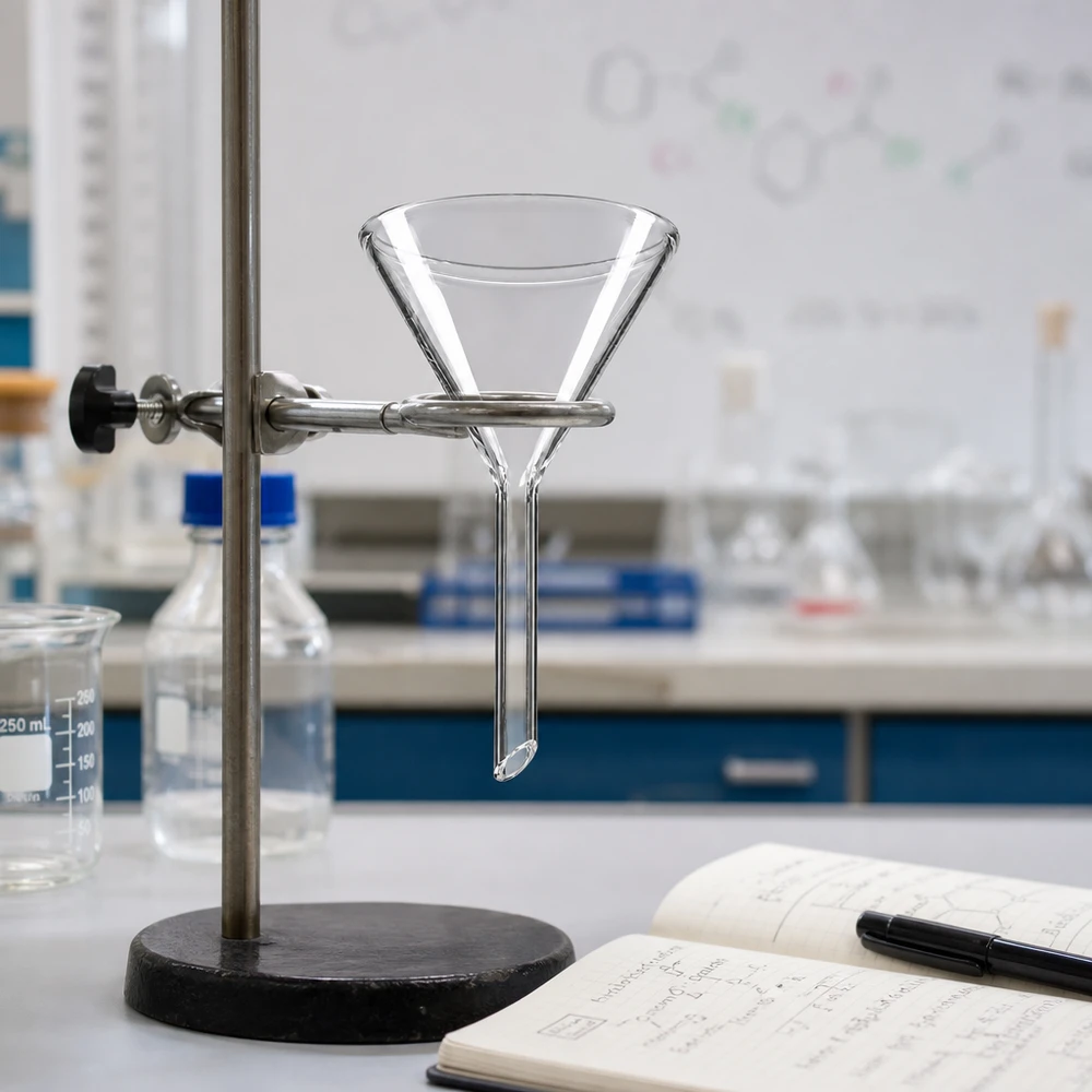 Imbuto trasparente con angolo di 60 gradi in vetro soda-calcico di alta qualità per la tecnologia di laboratorio