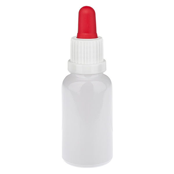 Flacone con pipetta da 20 ml bianco/rosso, tappo antimanomissione WhiteLine UT18/20 Flacone con pipetta da 20 ml bianco/rosso, tappo antimanomissione WhiteLine UT18/20