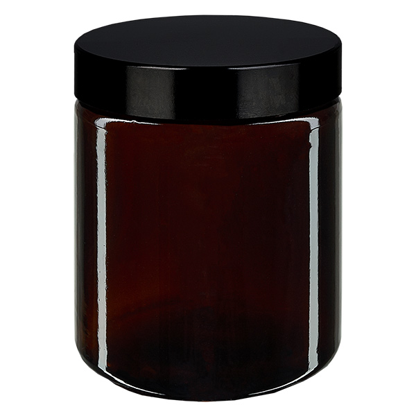 Vasetto in vetro da 180 ml marrone, con coperchio in bachelite nera ApoGlas