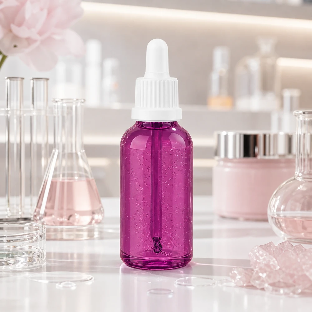 Bottiglia per pipette da 30 ml con tappo a vite bianco originalità PurpleLine UT18/30 Bottiglia per pipette da 30 ml di colore viola con tappo bianco a prova di bambino per una conservazione sicura