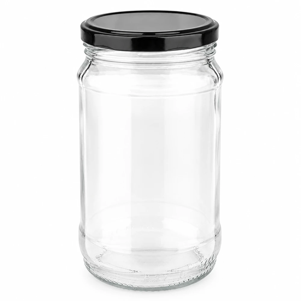 Barattolo per conserve vuoto da 370 ml in vetro trasparente con coperchio BasicSeal nero, qualità del marchio UNiTWIST