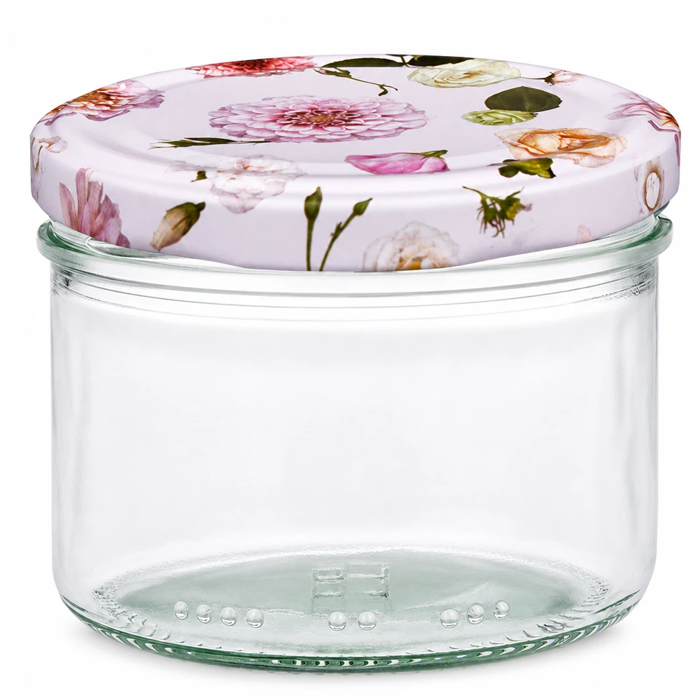 Barattolo cilindrico da 230 ml + coperchio BasicSeal rosa fiore Barattolo cilindrico da 230 ml con coperchio BasicSeal rosa a forma di fiore - barattolo per conserve con motivo floreale per cucina e magazzino