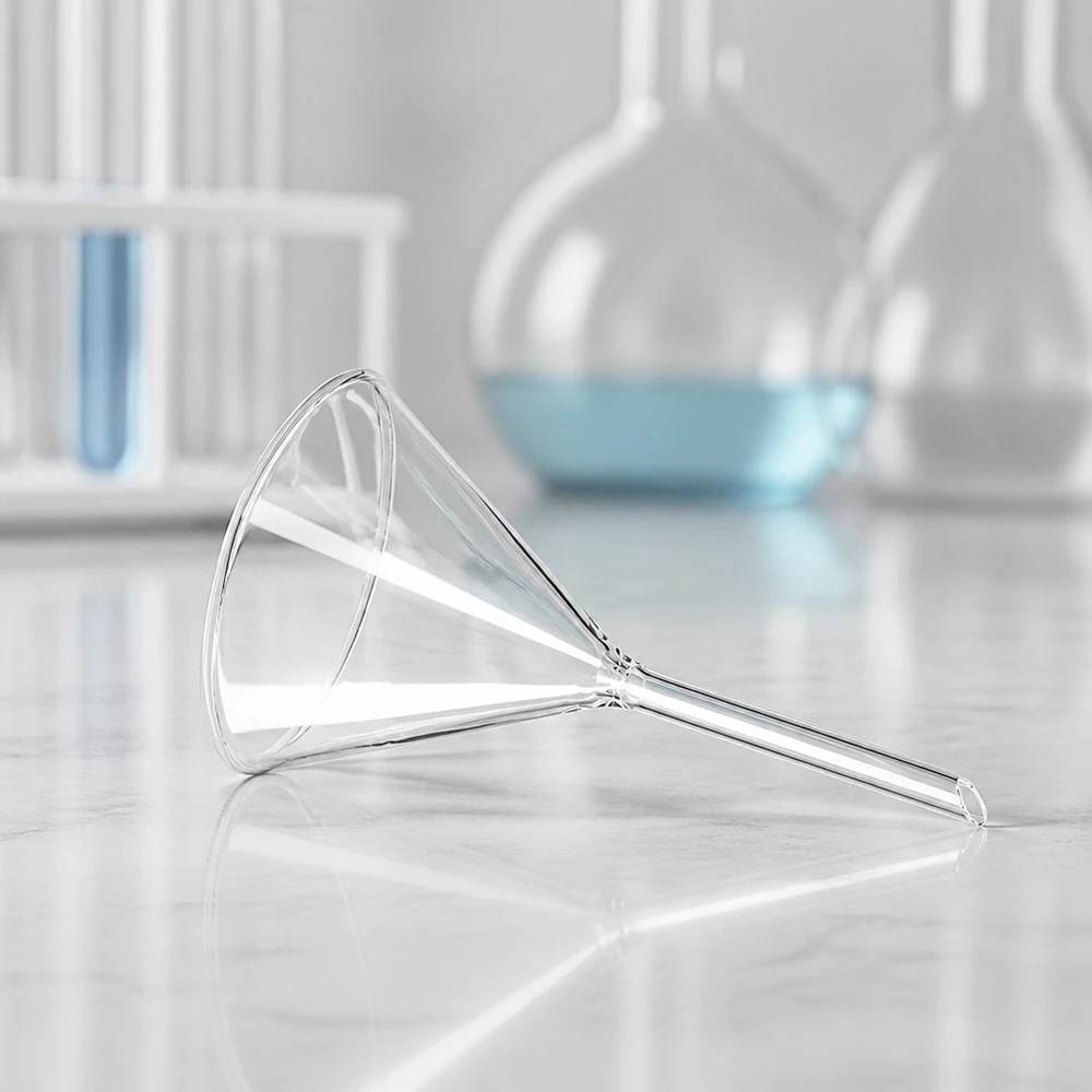 Imbuto Ø 100 mm per calce sodata, angolo 60°, stile corto Imbuto in vetro al calcare e soda con angolo acuto di 60 gradi e diametro di 10 cm per una filtrazione efficiente