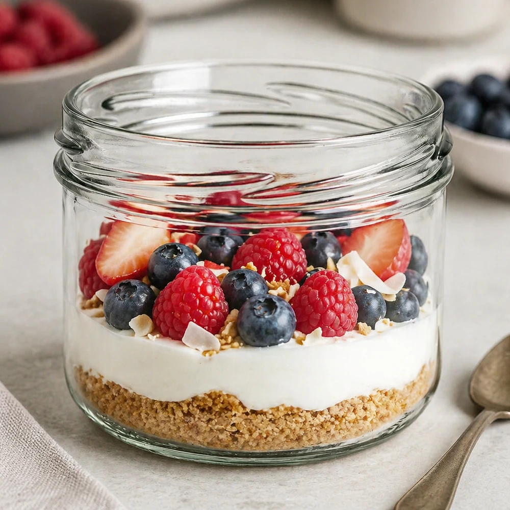 UNiTWIST Sturz260 - Vaso rotondo capacità 260ml TO82 UNiTWIST Sturz260 bicchiere rotondo 260ml TO82 riempito di muesli allo yogurt e frutti di bosco come dessert in bicchiere Immagine del prodotto