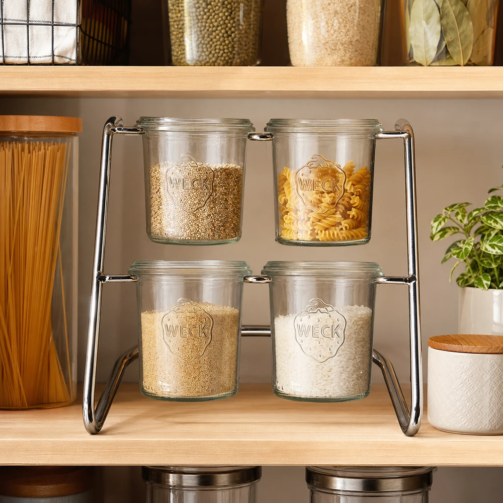Portavivande Flato4 nel ripiano della cucina - conservazione organizzata di riso, pasta e cereali nei tumbler WECK