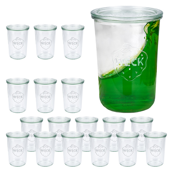 Set di 18 vasi Weck da 850 ml, tumbler da 3/4L con 18 coperchi di vetro