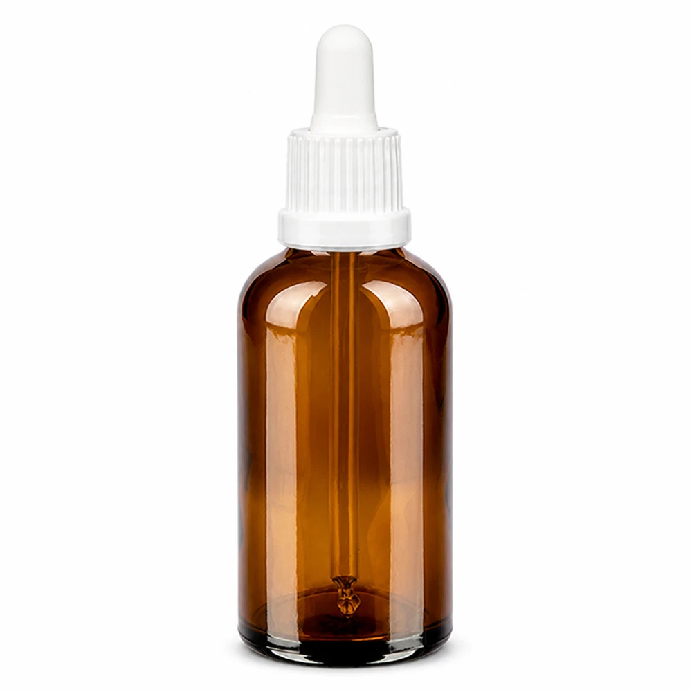 Flacone per pipette da 50 ml bianco OV BrownLine UT18/50 Bottiglia a pipetta in vetro ambrato da 50 ml con tappo bianco per un dosaggio preciso dei liquidi
