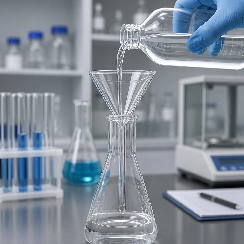 Imbuto Ø 60mm calce sodata, angolo 60°, stile corto Imbuto in vetro soda-calce con manico corto e apertura di 60 mm per lavori di laboratorio chimico