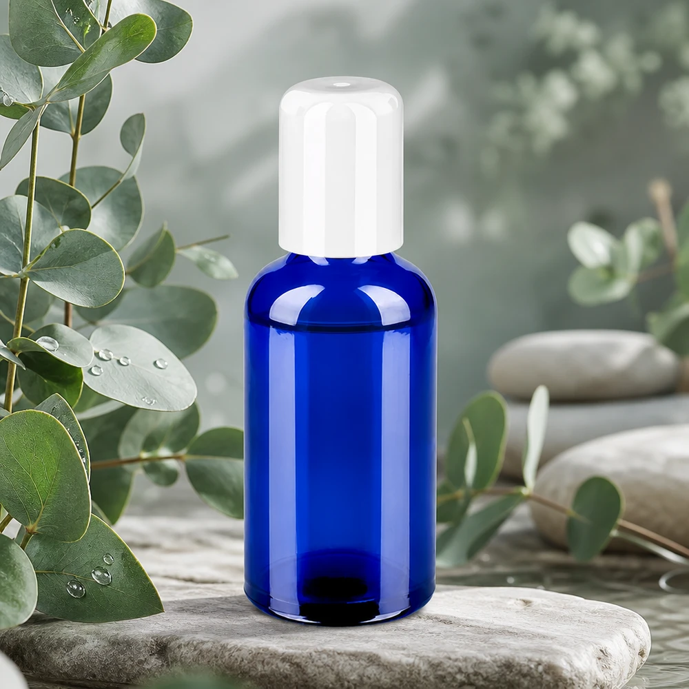 Flacone roll-on da 50 ml bianco STD BlueLine UT18/50 Flacone roll-on professionale da 50 ml in vetro blu con protezione UV per produttori di cosmetici