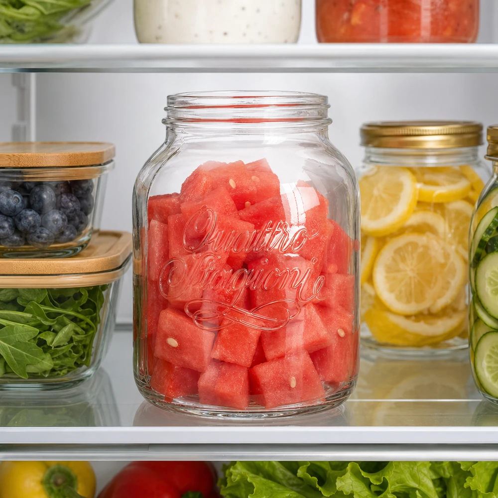 Vaso da 3000ml per uso domestico "Quattro Stagioni Vaso domestico Quattro Stagioni da 3000 ml con anguria in frigorifero per la preparazione dei pasti e la conservazione degli alimenti