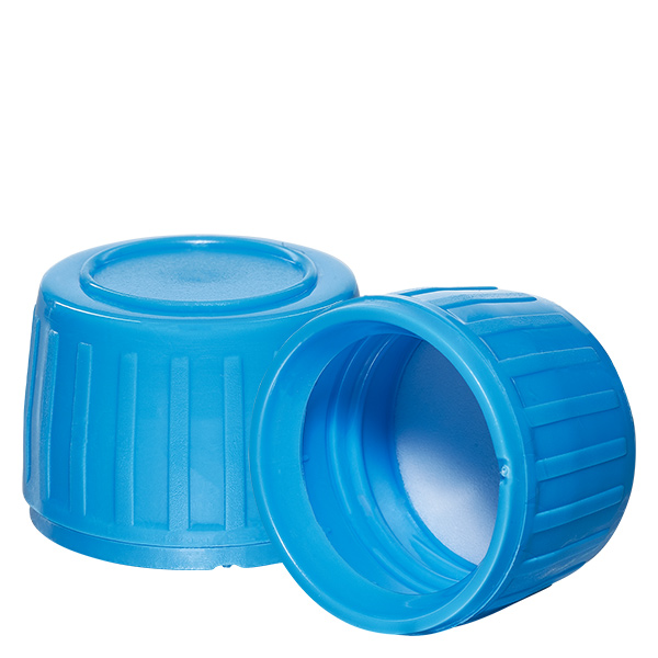 Tappo a vite blu con anello antimanomissione PP28 ApoGlas Tappo a vite blu con anello antimanomissione PP28 ApoGlas