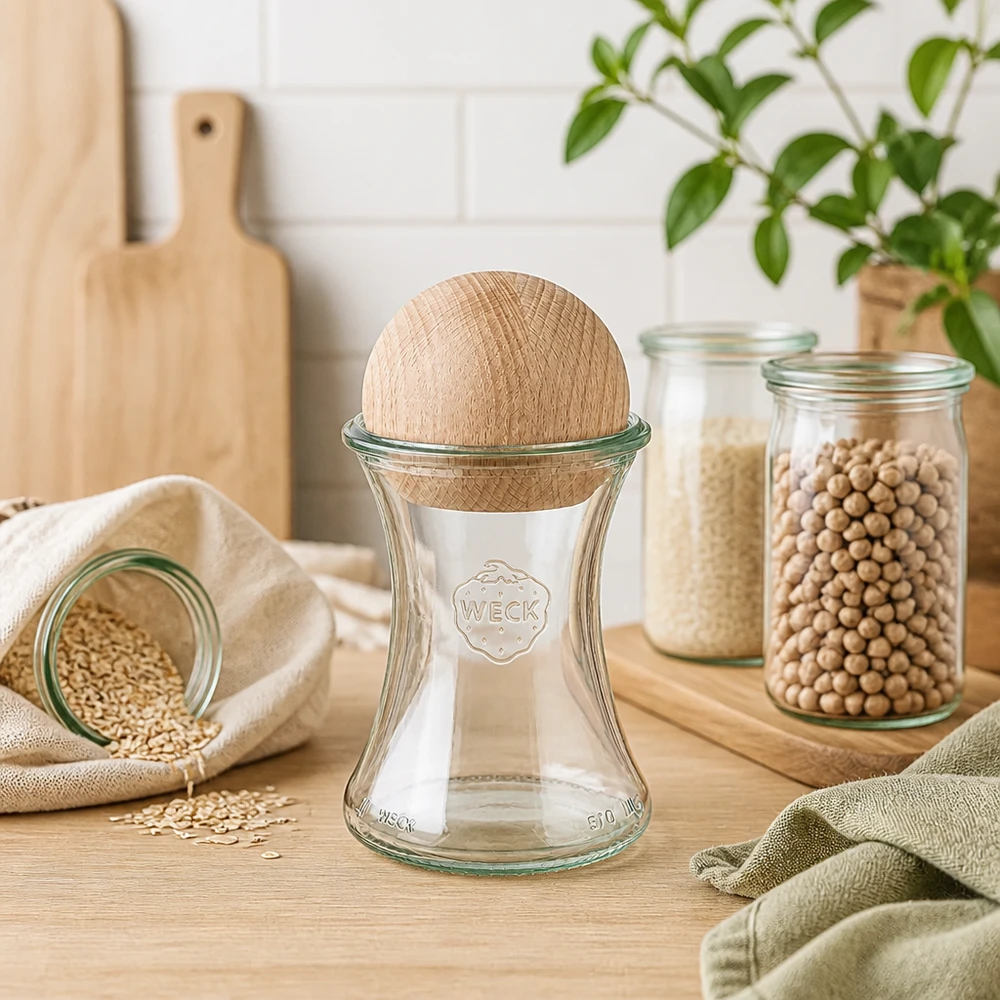 WECK barattolo per conserve 370ml RR80 palla di legno faggio cucina legumi cereali conservazione sostenibile barattoli di stoccaggio