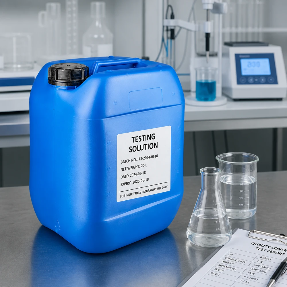 Tanica blu da 10 litri con tappo a vite OV utilizzata in ambito di laboratorio professionale