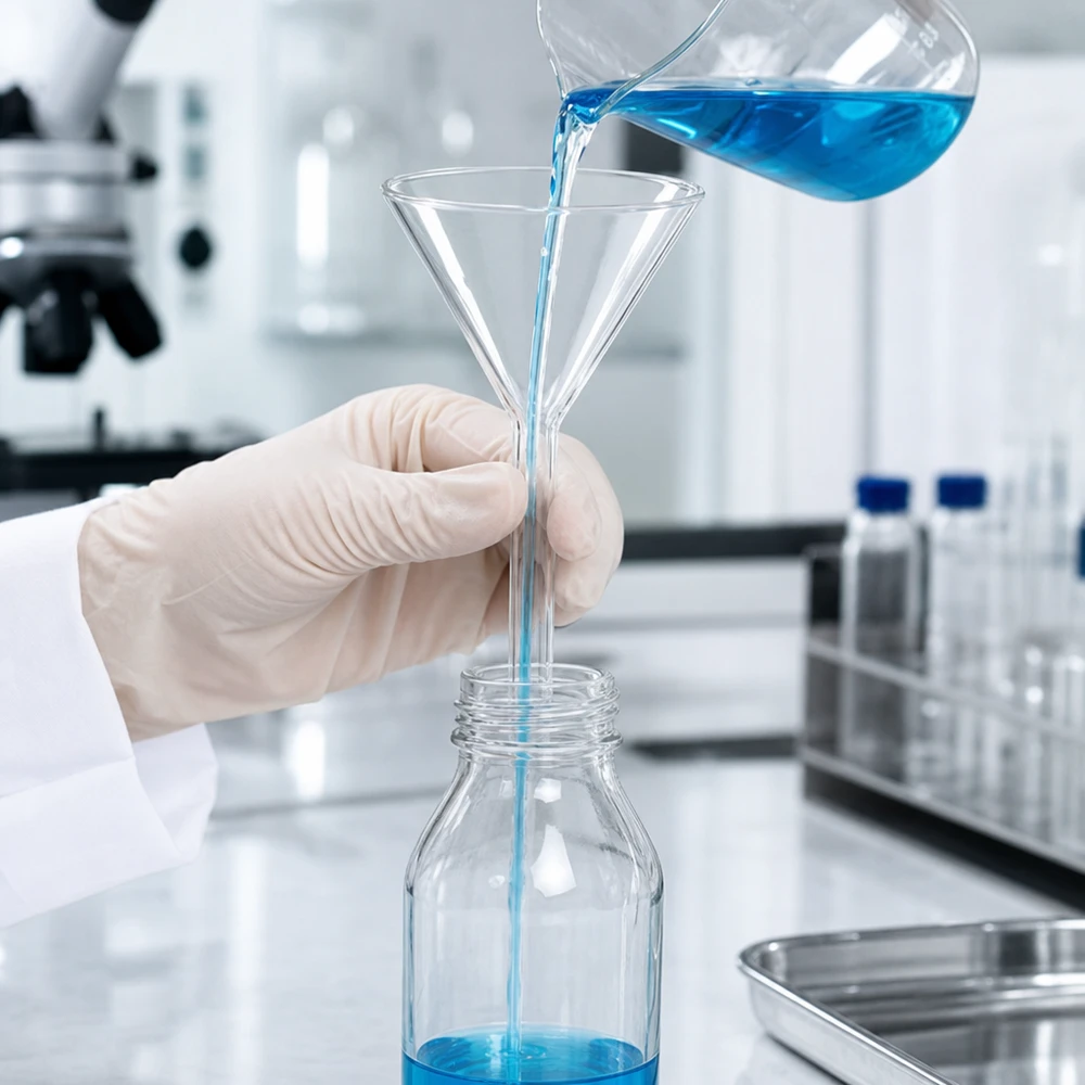 Imbuto Ø 60mm calce sodata, angolo 60°, stile corto Imbuto da laboratorio in vetro soda-lime con angolo di 60 gradi e apertura di 60 mm per una decantazione precisa