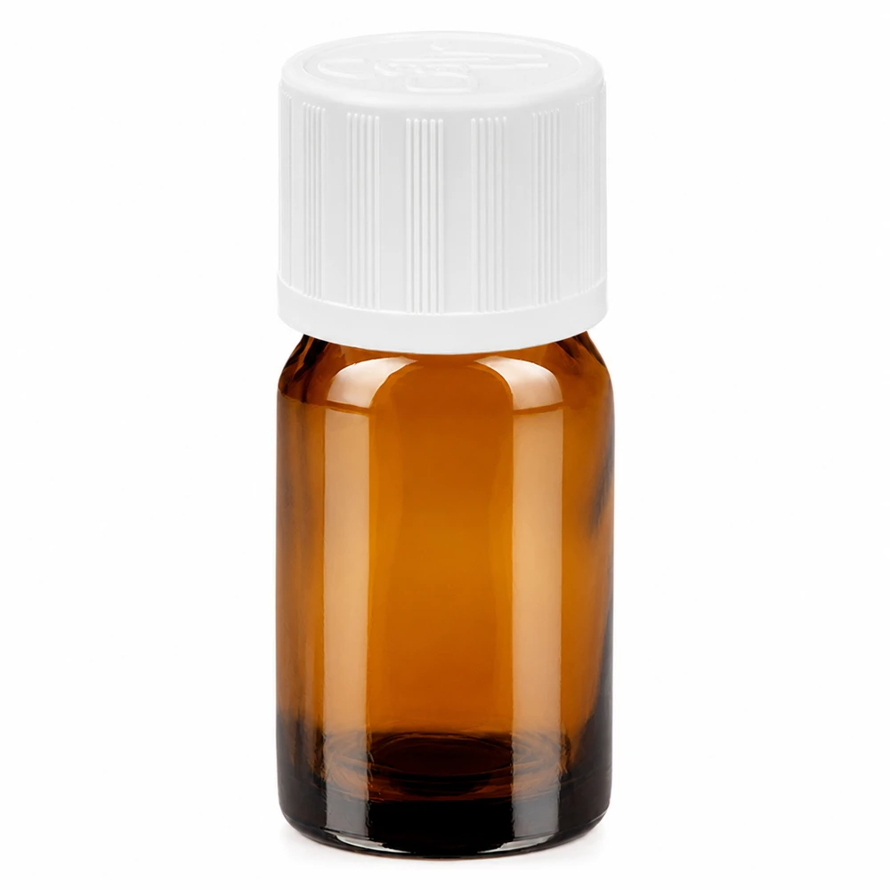 Bottiglia da 5ml 11mm SV w. STD KiSi BrownLine UT18/5 Flacone in vetro marrone da 5 ml con tappo a vite bianco per oli essenziali e medicinali