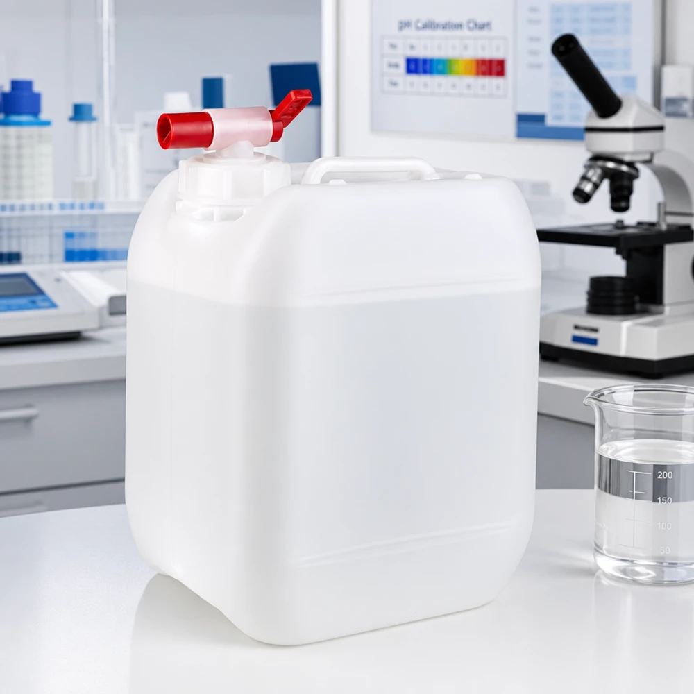 Tanica da 5 litri con rubinetto di scarico Tanica in plastica trasparente da 5 litri con pratico rubinetto per un dosaggio preciso dei liquidi in laboratorio