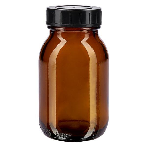Bottiglia in vetro ambrato a collo largo da 125 ml con tappo a vite Bottiglia in vetro ambrato a collo largo da 125 ml con tappo a vite