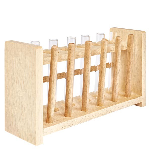 Portaprovette in legno con 6 provette più calce sodata 100x12