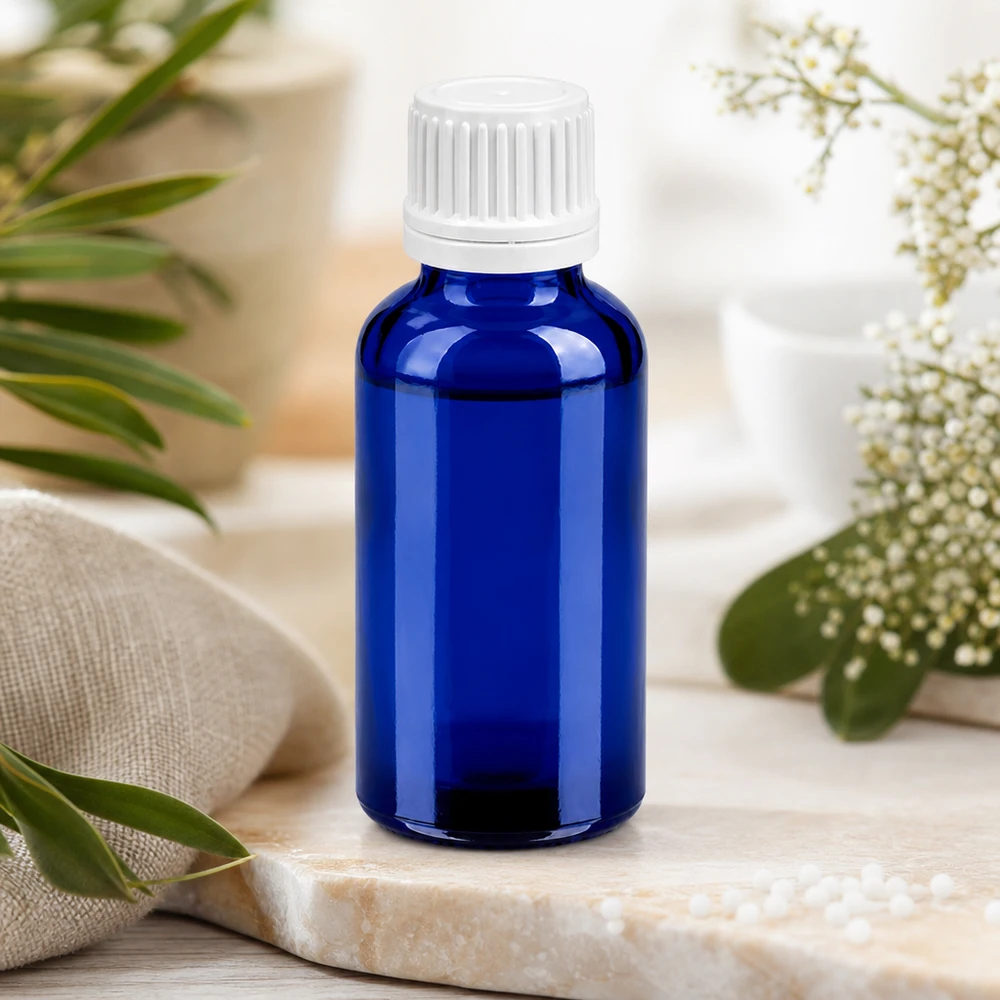 Bottiglia da 30ml 11mm SV bianco OV BlueLine UT18/30 Flacone in vetro ricaricabile da 30 ml in blu cobalto per cosmetici e prodotti naturali attenti all'ambiente