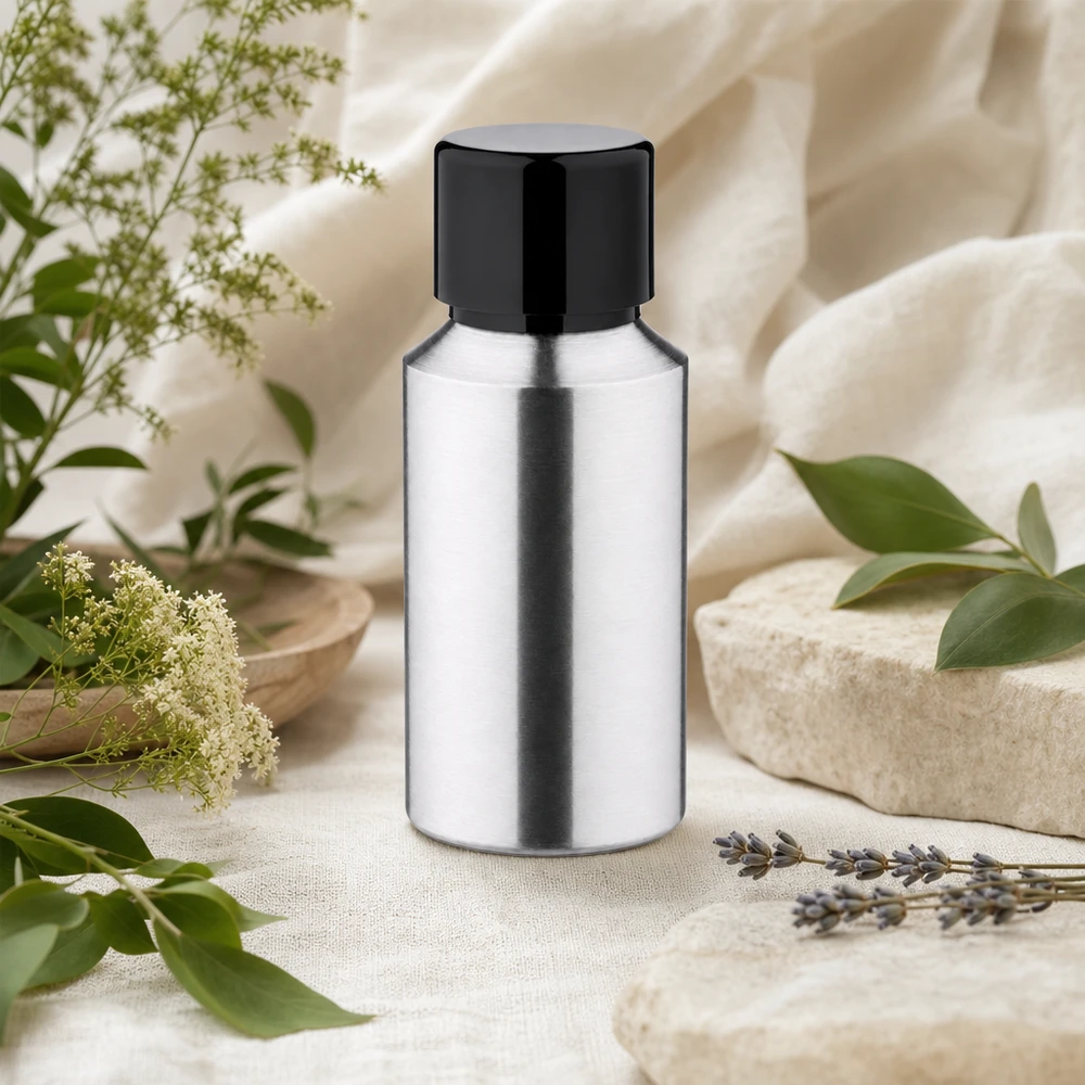 Bottiglia in alluminio lucido da 30 ml con tappo a vite Flacone ricaricabile in alluminio da 30 ml con tappo a vite per il confezionamento di cosmetici sostenibili