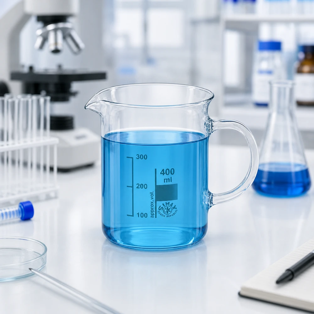 Bicchiere da laboratorio trasparente da 400 ml con manico, realizzato in vetro borosilicato di alta qualità