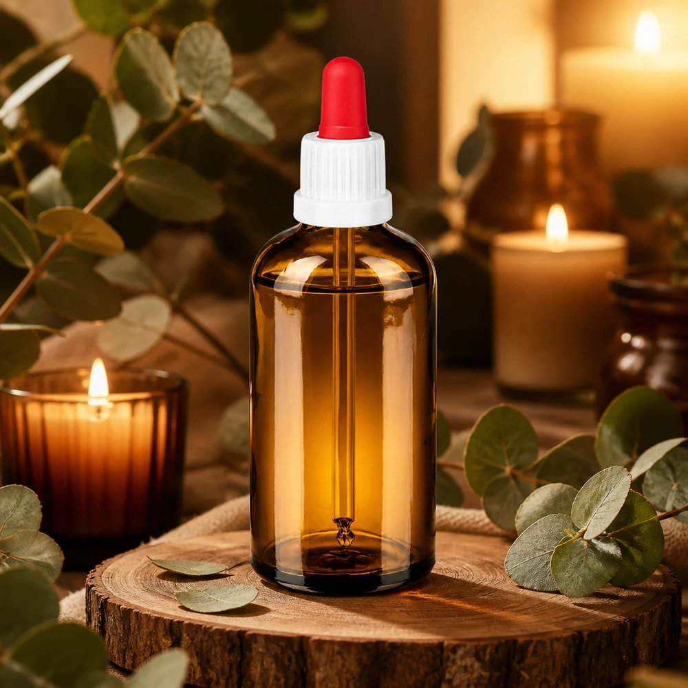 Bottiglia per pipette da 100 ml bianco/rosso OV BrownLine UT18/100 Flacone di protezione dalla luce 100ml con pipetta ideale per la cosmetica e la naturopatia