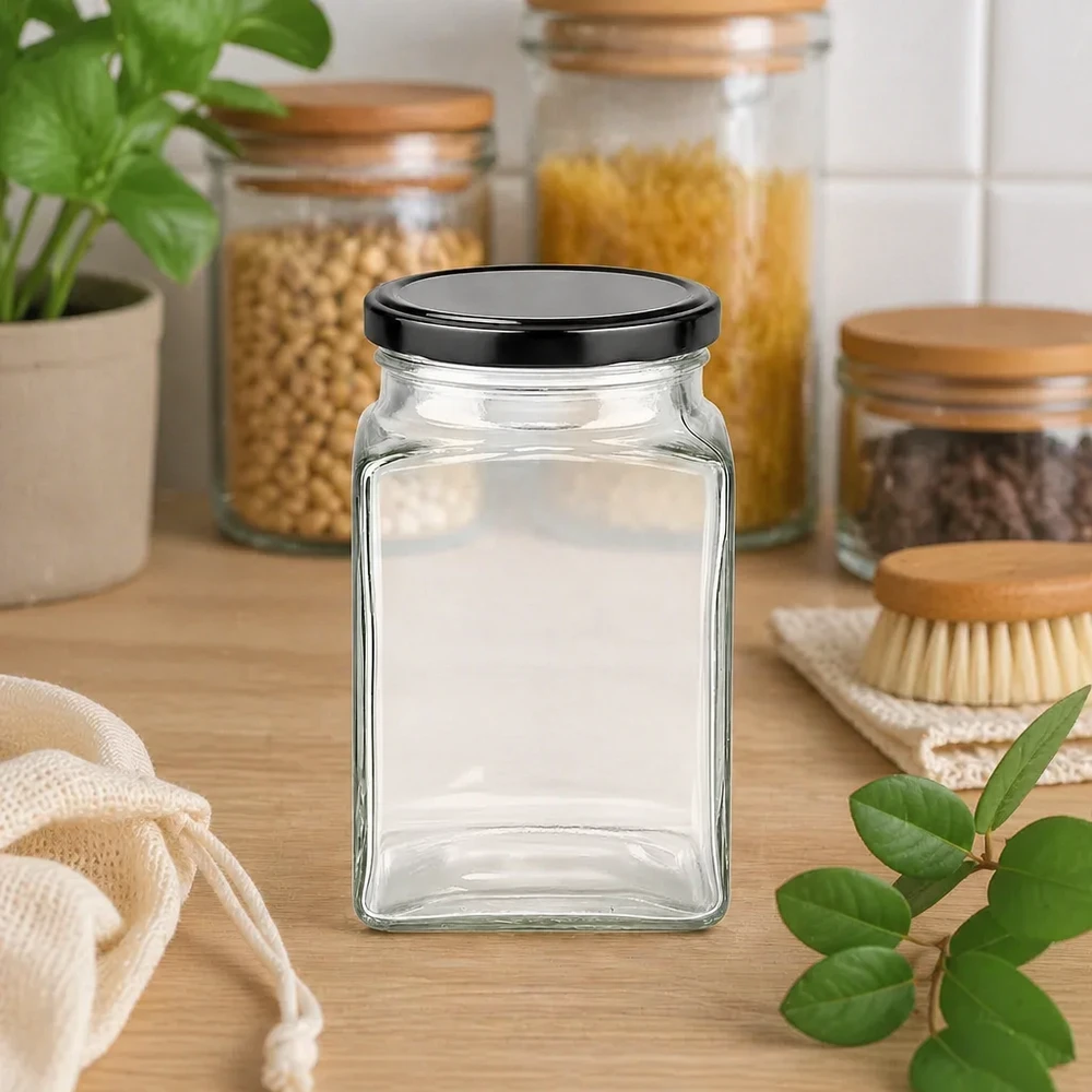 Barattolo tetra da 260 ml con coperchio BasicSeal nero UNiTWIST. Barattolo tetra da 260 ml con coperchio BasicSeal nero UNiTWIST.
