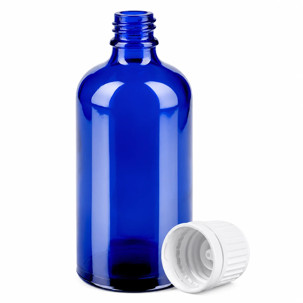 Bottiglia da 100ml 11mm SV bianco OV BlueLine UT18/100 Flacone da 100 ml in vetro blu 11 mm SV bianco ideale per sieri e tinture