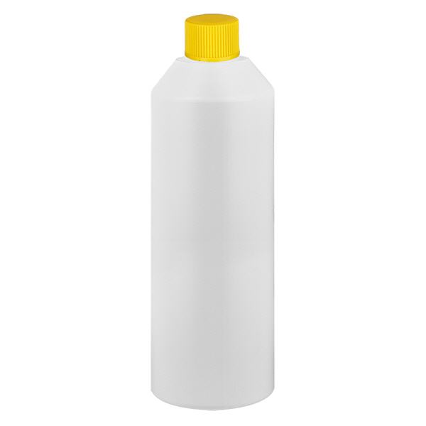 Flacone farmaceutico HDPE 250ml bianco, con tappo giallo SV
