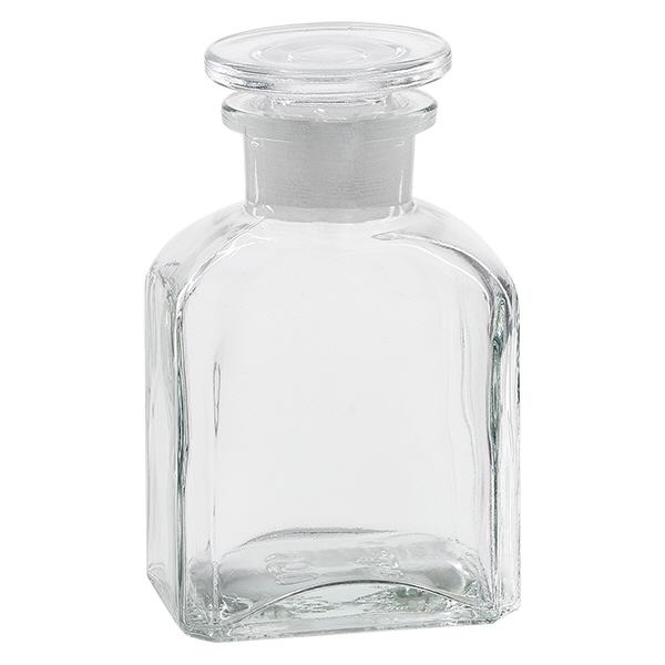 Bottiglia quadrata da 150 ml trasparente a collo largo con tappo in vetro Bottiglia quadrata da 150 ml trasparente a collo largo con tappo in vetro