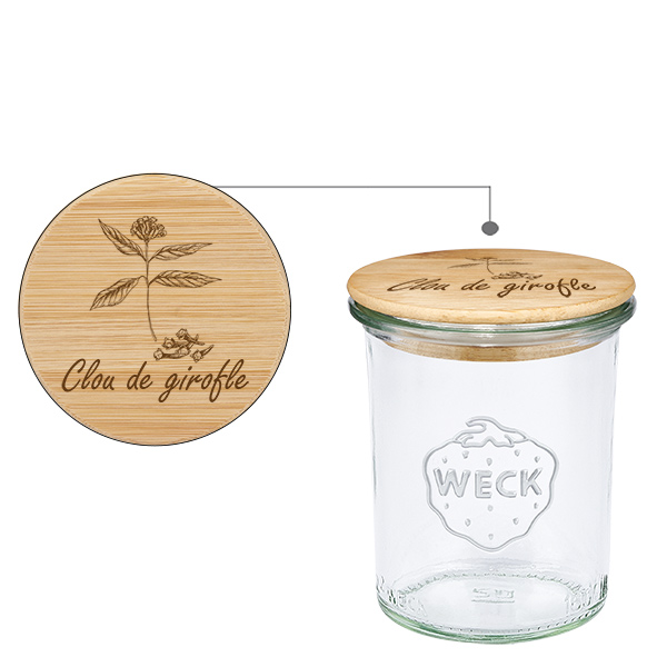 Cassetta in bois "Oeillets" con verre WECK plongeant 160ml