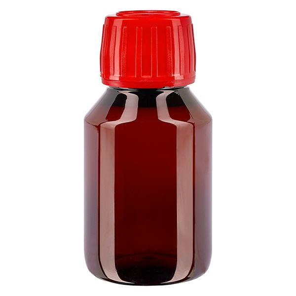 Bottiglia PET 50ml con tappo rosso OV Bottiglia PET 50ml con tappo rosso OV