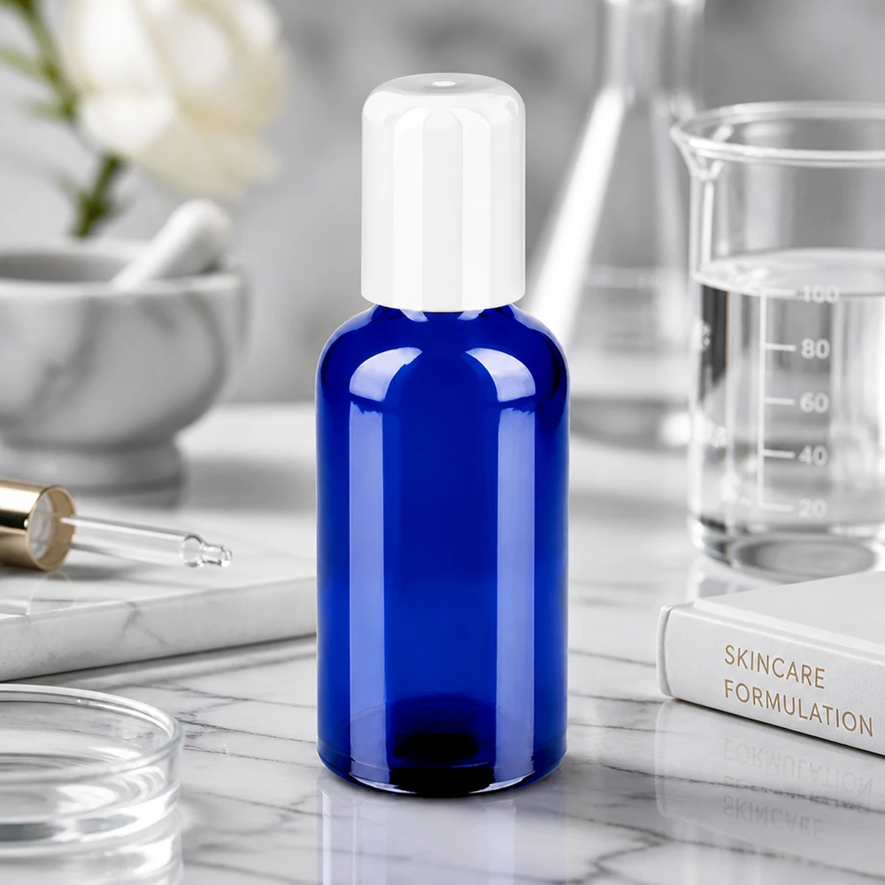 Flacone roll-on da 50 ml bianco STD BlueLine UT18/50 Contenitore roll-on da 50 ml in vetro robusto con tappo UT18/50 bianco per una conservazione sicura del prodotto