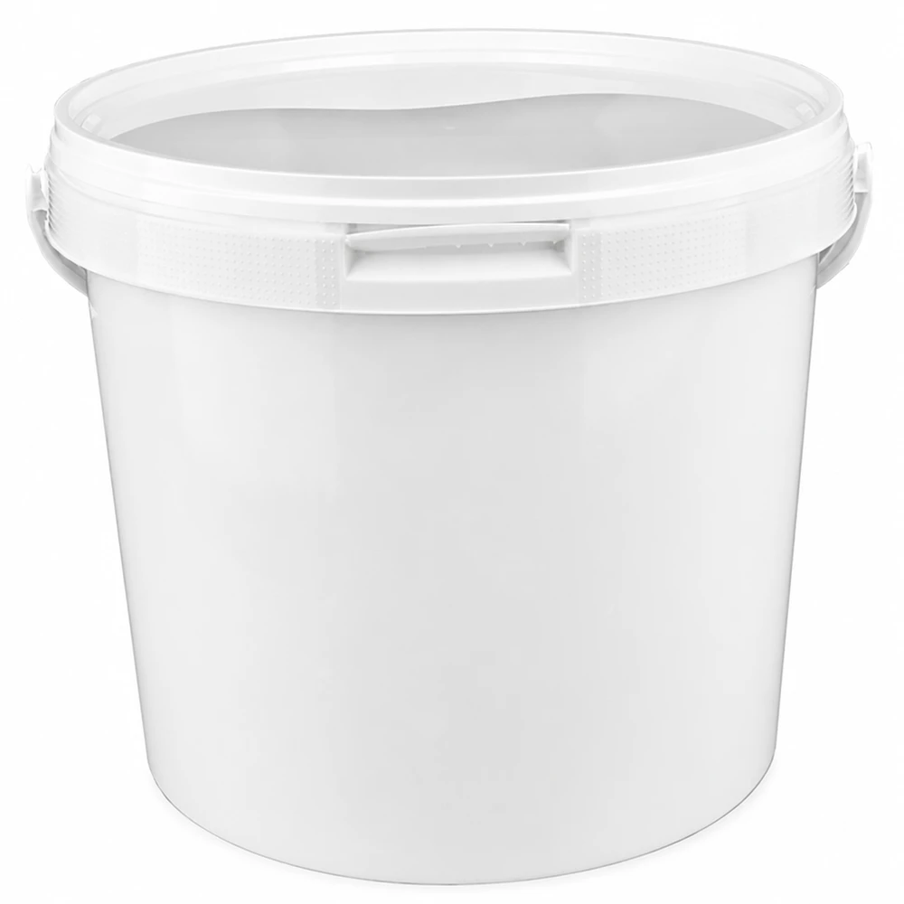Secchio in PP da 5,6 L, adatto al contatto con gli alimenti, di colore bianco, con coperchio di sicurezza e manico