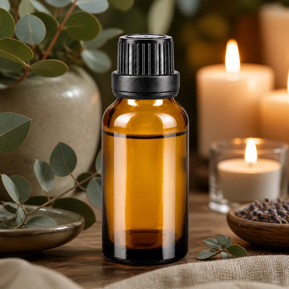 Flacone contagocce marrone 20ml OV nero/2mm ApoGlas Vaso da farmacia marrone da 20 ml con tappo OV nero e beccuccio da 2 mm per oli essenziali