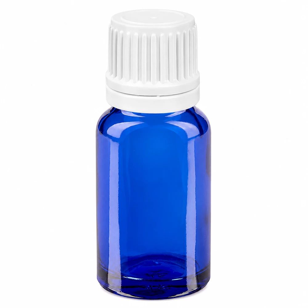 Flacone contagocce da 10 ml 0,7 mm bianco OV BlueLine UT18/10 Flacone in vetro blu di alta qualità da 10 ml con tappo contagocce bianco UT18/10