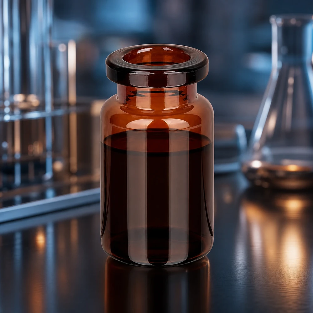 Flacone da iniezione in vetro ambrato da 5ml Miniatur Pharmaflasche aus dunkelbraunem Glas 5ml mit geradem Flaschenkörper im Labor