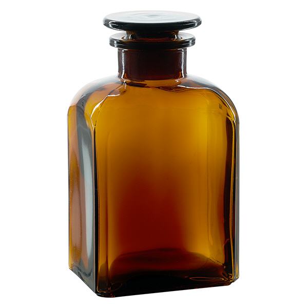 Bottiglia quadrata 500ml marrone a collo largo con tappo in vetro