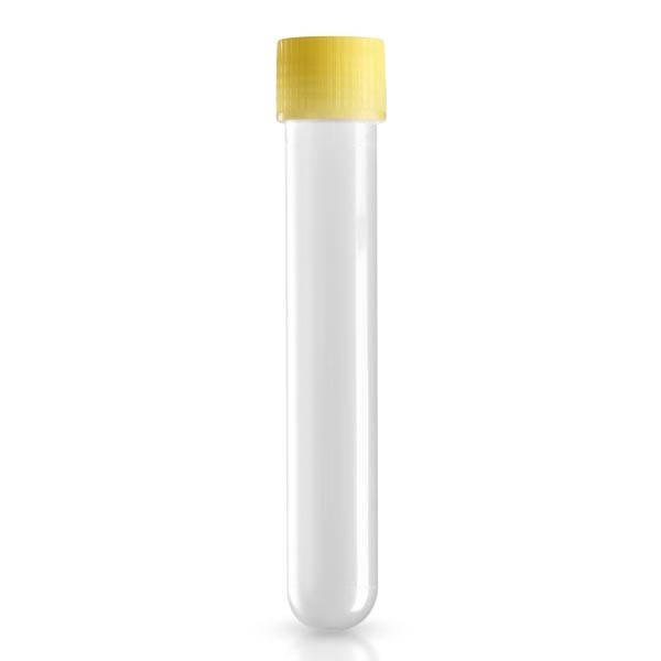 Provette trasparenti 13ml, 16x100mm con tappo PP giallo Provette trasparenti 13ml, 16x100mm con tappo PP giallo
