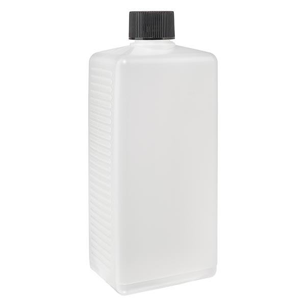 Bottiglia quadrata da 500 ml in PE naturale, con tappo Bottiglia quadrata da 500 ml in PE naturale, con tappo