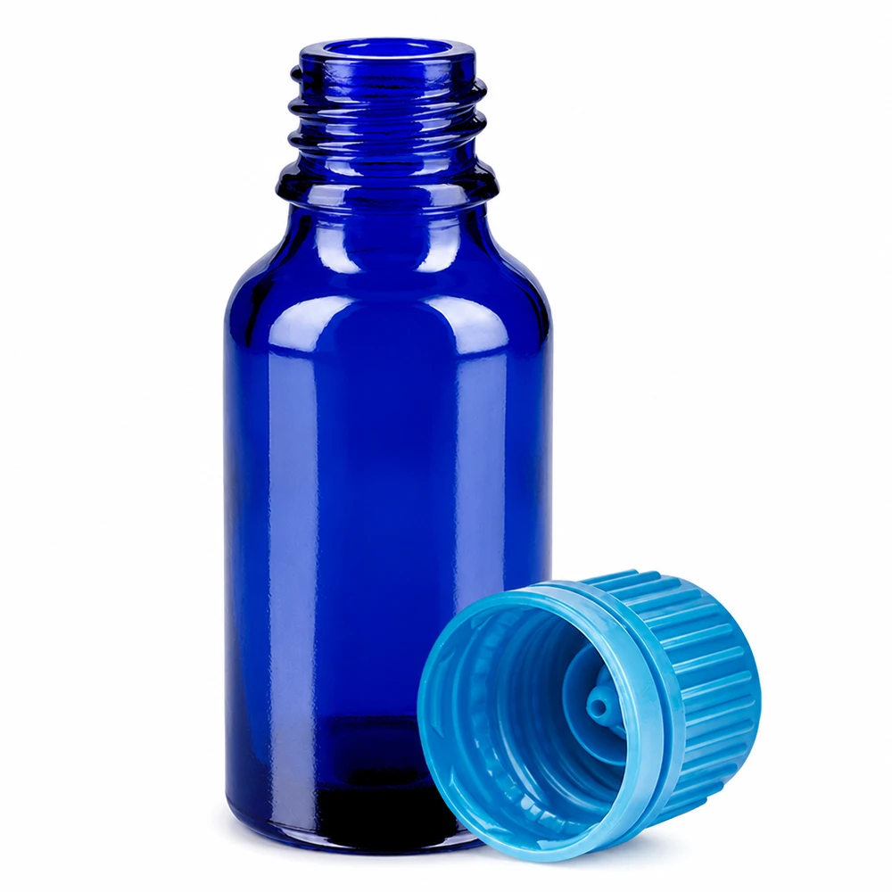 Bottiglia da 20ml 11mm SV blu OV BlueLine UT18/20 Piccolo flacone da laboratorio da 20 ml in vetro blu con tappo turchese per un dosaggio preciso
