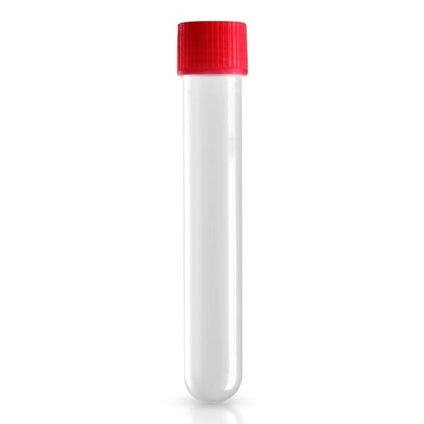 Provette trasparenti da 13ml, 16x100mm con tappo rosso in PP Provette trasparenti da 13ml, 16x100mm con tappo rosso in PP