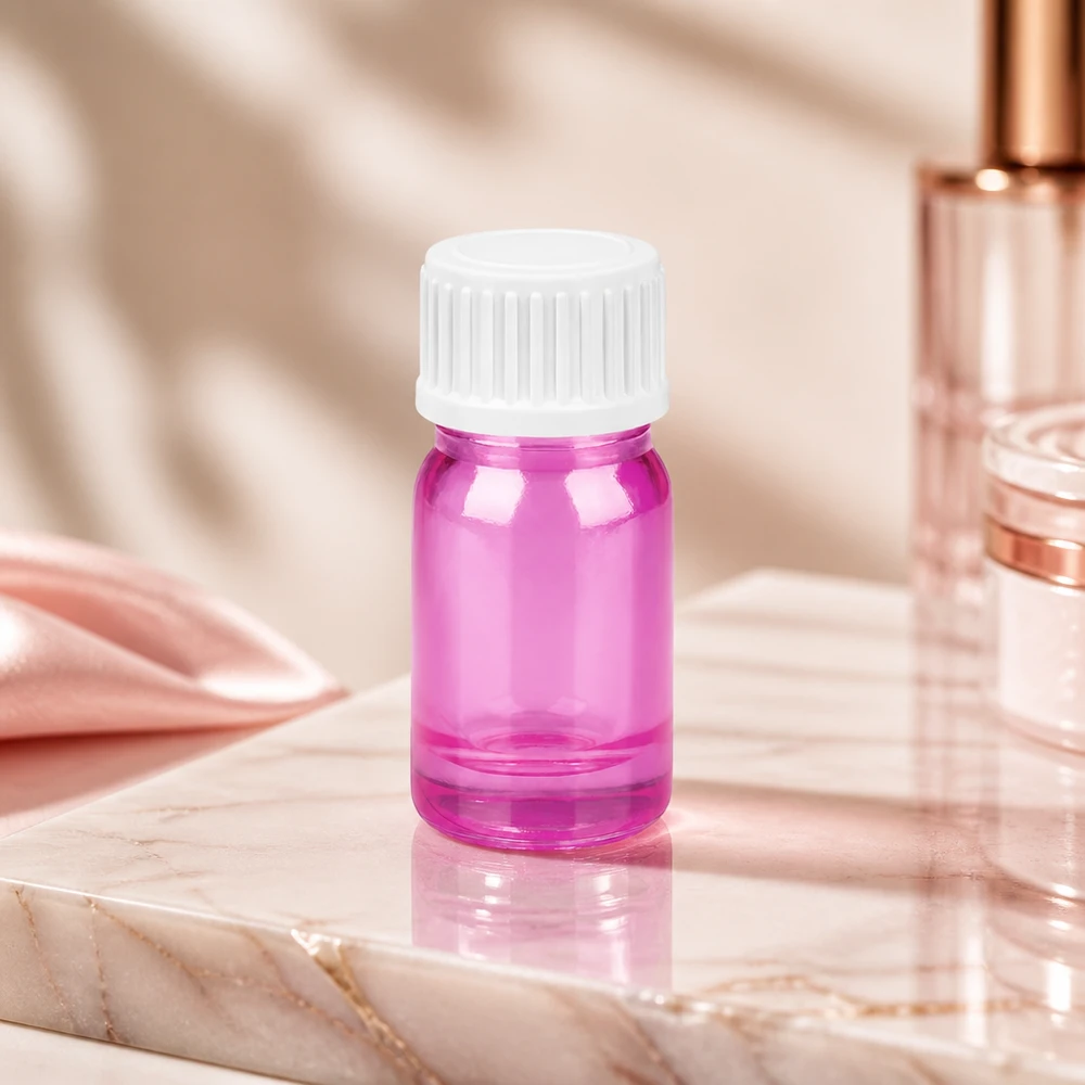 Flacone contagocce da 5 ml viola trasparente con apertura da 0,9 mm ideale per oli essenziali e tinture