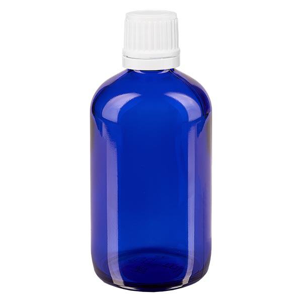 Bottiglia da farmacia blu da 100ml. SV OV bianco/11mm ApoGlas Bottiglia da farmacia blu da 100ml. SV OV bianco/11mm ApoGlas