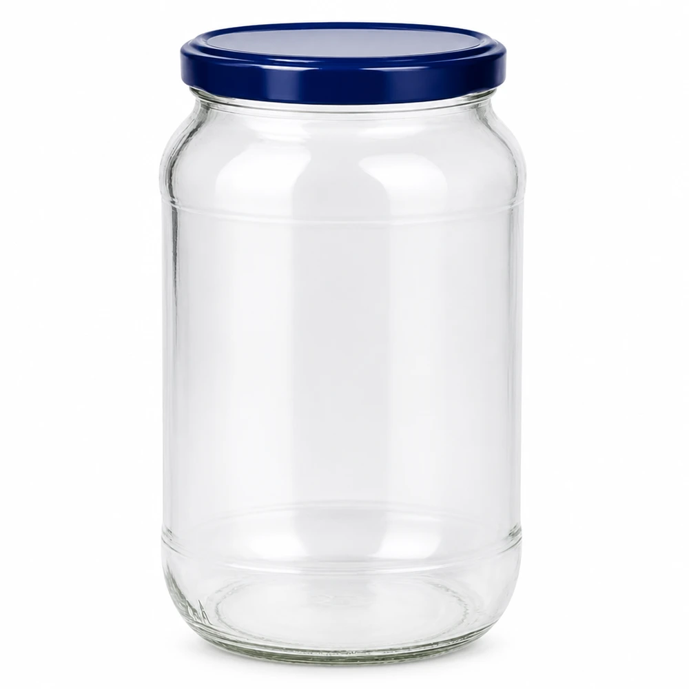 Barattolo rotondo da 1062 ml + coperchio BasicSeal blu UNiTWIST Barattolo rotondo da 1062 ml per conserve con coperchio BasicSeal blu UNiTWIST barattolo trasparente vuoto per conserve