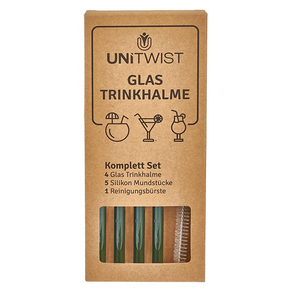 Set di cannucce in vetro verde con punte morbide UNiTWIST Set di cannucce in vetro verde con punte morbide UNiTWIST