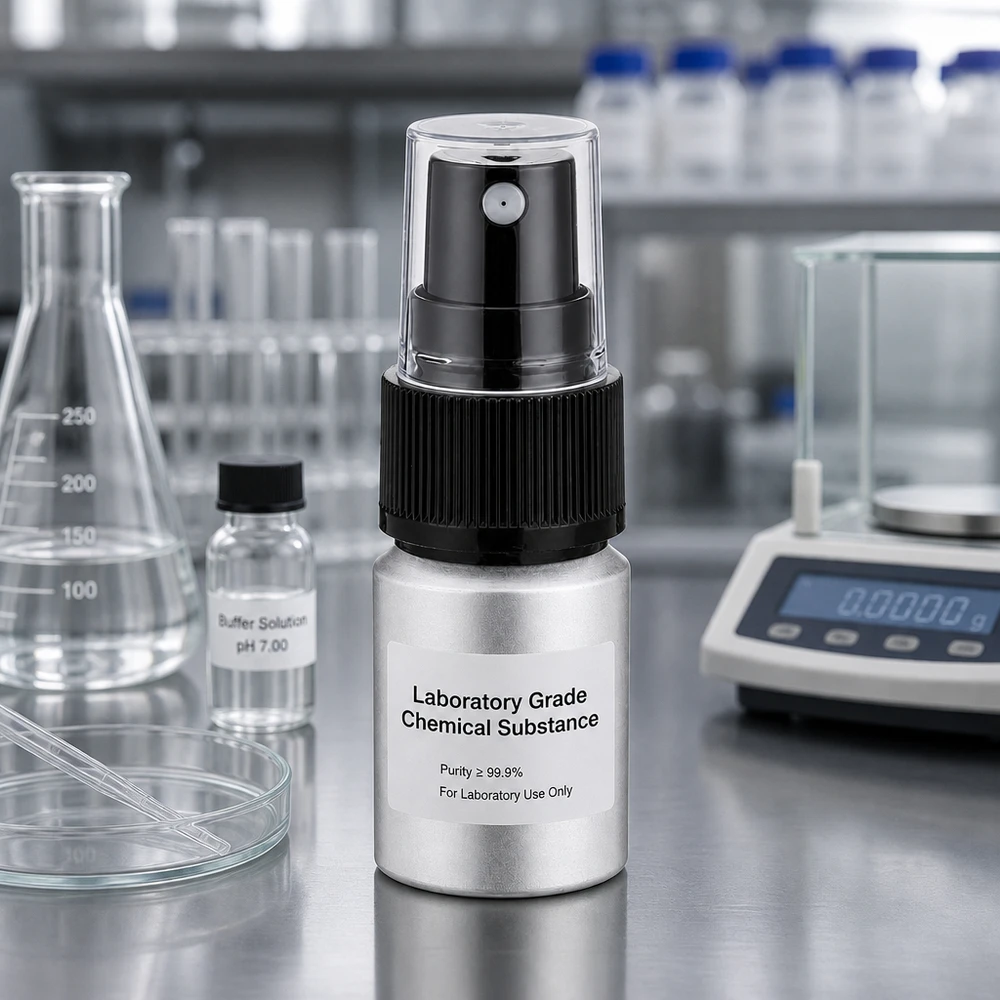 Flacone di precisione in alluminio da 10 ml con nebulizzazione fine, ideale per il dosaggio nelle analisi.