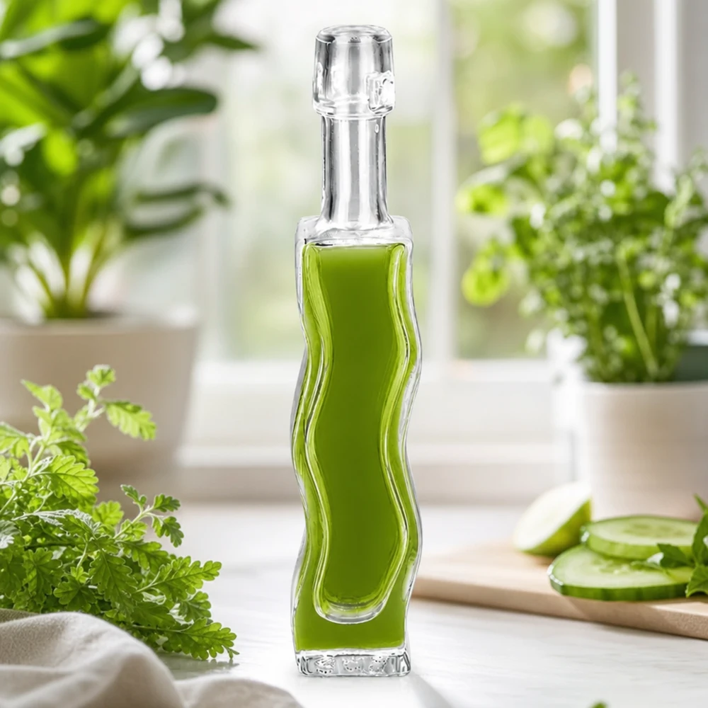 Flacone in vetro da 40 ml Fila senza tappo UNiTWIST® 40ml bottiglia di vetro Anna riempito con estratto di erbe verdi prezzemolo decorazione luminosa davanzale ambiente naturale cosmetici